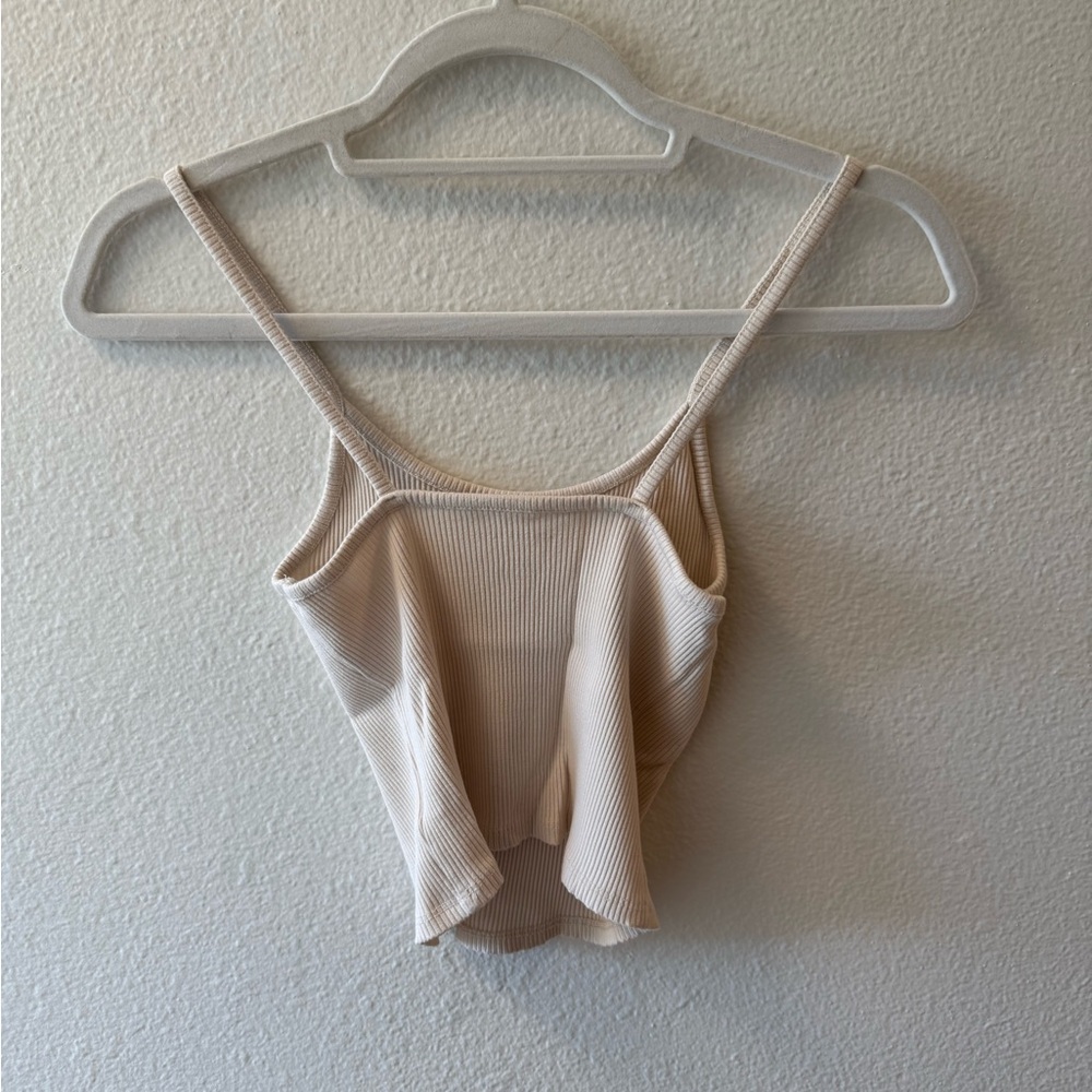 Women's Cream Ribbed Tank Top - Picture 2 of 4